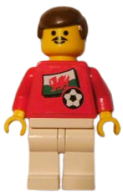 LEGO Soccer Player - Welsh Player 1, Welsh Flag Torso Sticker on Front, Black Number Sticker on Back (specify number in listing) minifigure