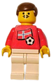 LEGO Soccer Player - Norwegian Player 1, Norwegian Flag Torso Sticker on Front, Black Number Sticker on Back (specify number in listing) minifigure