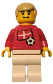 LEGO Soccer Player - Danish Player 2, Danish Flag Torso Sticker on Front, Black Number Sticker on Back (specify number in listing) minifigure