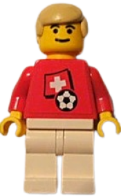 LEGO Soccer Player - Swiss Player 2, Swiss Flag Torso Sticker on Front, Black Number Sticker on Back (specify number in listing) minifigure