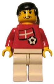 LEGO Soccer Player - Danish Player 3, Danish Flag Torso Sticker on Front, Black Number Sticker on Back (specify number in listing) minifigure