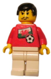 LEGO Soccer Player - Welsh Player 3, Welsh Flag Torso Sticker on Front, Black Number Sticker on Back (specify number in listing) minifigure