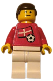 LEGO Soccer Player - Danish Player 4, Danish Flag Torso Sticker on Front, Black Number Sticker on Back (specify number in listing) minifigure