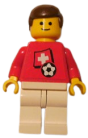 LEGO Soccer Player - Swiss Player 4, Swiss Flag Torso Sticker on Front, Black Number Sticker on Back (specify number in listing) minifigure