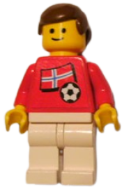 LEGO Soccer Player - Norwegian Player 4, Norwegian Flag Torso Sticker on Front, Black Number Sticker on Back (specify number in listing) minifigure