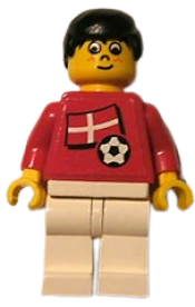 LEGO Soccer Player - Danish Player 5, Danish Flag Torso Sticker on Front, Black Number Sticker on Back (specify number in listing) minifigure