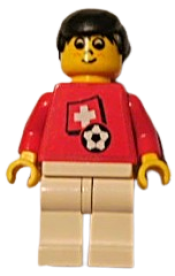 LEGO Soccer Player - Swiss Player 5, Swiss Flag Torso Sticker on Front, Black Number Sticker on Back (specify number in listing) minifigure