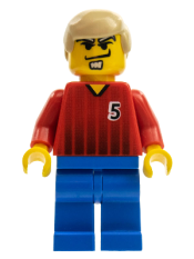 LEGO Soccer Player - Red and Blue Team with Number 5 minifigure