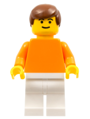 LEGO Plain Orange Torso with Orange Arms, White Legs, Brown Male Hair (Dutch National Player) minifigure