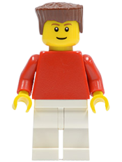 LEGO Plain Red Torso with Red Arms, White Legs, Reddish Brown Flat Top Hair (Soccer Player) minifigure