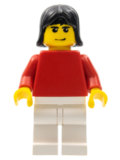 LEGO Plain Red Torso with Red Arms, White Legs, Black Female Hair (Soccer Player) minifigure