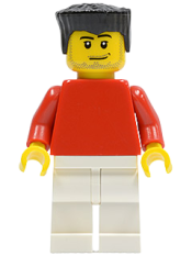 LEGO Plain Red Torso with Red Arms, White Legs, Black Flat Top Hair, Smirk and Stubble Beard (Soccer Player) minifigure