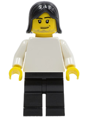 LEGO Plain White Torso with White Arms, Black Legs, Black Female Hair (Soccer Player) minifigure