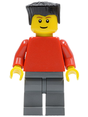 LEGO Plain Red Torso with Red Arms, Dark Bluish Gray Legs, Black Flat Top Hair (Soccer Player) minifigure