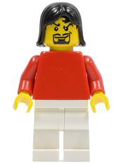 LEGO Plain Red Torso with Red Arms, White Legs, Black Female Hair, Moustache (Soccer Player) minifigure