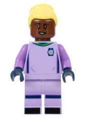 LEGO Soccer Goalie, Female, Lavender Uniform, Reddish Brown Skin, Bright Light Yellow Hair minifigure