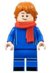 LEGO Soccer Spectator - Blue Soccer Uniform, Red Scarf, Dark Orange Hair minifigure