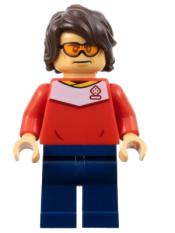 LEGO Soccer Spectator - Red Soccer Jersey, Dark Blue Legs, Dark Brown Hair, Orange Glasses minifigure