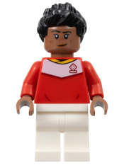 LEGO Soccer Spectator - Red Soccer Jersey, White Legs, Black Spiky Hair minifigure
