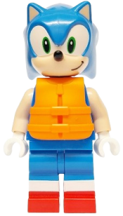 LEGO Sonic the Hedgehog - Light Nougat Face and Arms, Grin to Left, Orange Life Jacket set