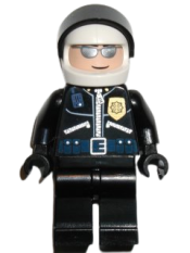 LEGO Police - Highway Patrolman, Black Shirt w/Badge and Radio, Black Legs, White Helmet minifigure