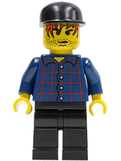 LEGO Plaid Button Shirt, Black Legs, Black Cap, Red Hair, Black Stubble (Taxi Driver) minifigure