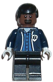 LEGO Ambulance Driver, Dark Blue Torso with EMT Star of Life Logo, Black Legs, Black Male Hair minifigure