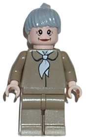 LEGO Aunt May, Dark Tan Blouse, Dark Tan Legs, Light Bluish Gray Ponytail Hair minifigure