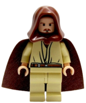 LEGO Qui-Gon Jinn - Light Nougat Head with Black Chin Dimple, Brown Hood and Cape minifigure