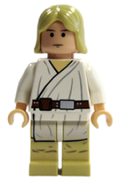 LEGO Luke Skywalker - Light Nougat, Long Hair, White Tunic, Tan Legs minifigure