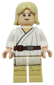 LEGO Luke Skywalker - Light Nougat, Long Hair, White Tunic, Tan Legs, White Glints minifigure