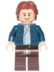 LEGO Han Solo, Dark Brown Legs with Holster Pattern, Dark Blue Jacket, Wavy Hair, Smile / Frown minifigure