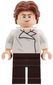 LEGO Han Solo - White Shirt with Wrinkles on Front and Back, Dark Brown Legs, Wavy Hair set