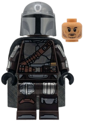 LEGO The Mandalorian / Din Djarin / 'Mando' - Silver Beskar Armor, Cape, Printed Head, Reddish Brown and Dark Silver Knee Pads set