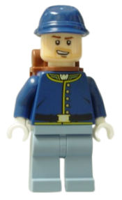LEGO Cavalry Soldier - Backpack, Brown Eyebrows, Crooked Open Smile, Beard minifigure