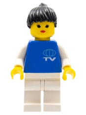 LEGO TV Logo Small Pattern, White Legs, Black Ponytail Hair minifigure
