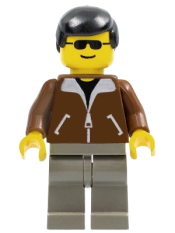 LEGO Jacket Brown - Dark Gray Legs, Black Male Hair minifigure