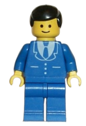 LEGO Suit with 3 Buttons Blue - Blue Legs, Black Male Hair minifigure