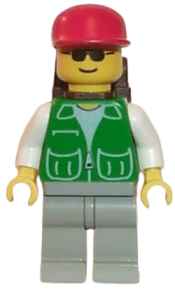 LEGO Jacket Green with 2 Large Pockets - Light Gray Legs, Red Cap and Brown Backpack minifigure