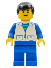 LEGO Suit with 2 Pockets White - Blue Legs, Black Male Hair minifigure