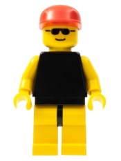 LEGO Plain Black Torso with Yellow Arms, Yellow Legs, Sunglasses, Red Cap minifigure