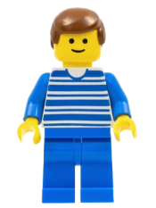 LEGO Horizontal Lines Blue - Blue Arms - Blue Legs, Brown Male Hair minifigure