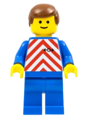 LEGO Red & White Stripes - Blue Legs, Brown Male Hair minifigure