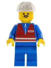 LEGO Red Vest and Zipper - Blue Legs, White Construction Helmet, Moustache minifigure