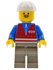 LEGO Red Vest and Zipper - Dark Gray Legs, White Construction Helmet, Moustache minifigure