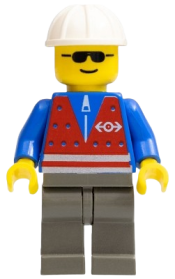 LEGO Red Vest and Zipper - Dark Gray Legs, White Construction Helmet, Sunglasses minifigure
