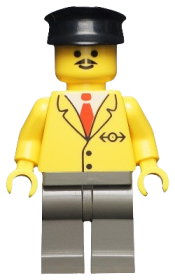 LEGO Railway Employee 5, Dark Gray Legs, Black Hat minifigure