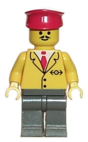 LEGO Railway Employee 5, Dark Gray Legs, Red Hat minifigure