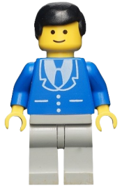LEGO Suit with 3 Buttons Blue - Light Gray Legs, Black Male Hair minifigure