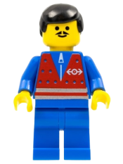 LEGO Red Vest and Zipper - Blue Legs, Black Male Hair minifigure